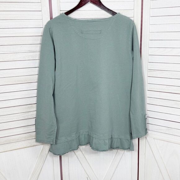 Wild Palms Ruffled Layered Hem Buttons Tunic Top Sage Green Large Cottagecore - Picture 8 of 12